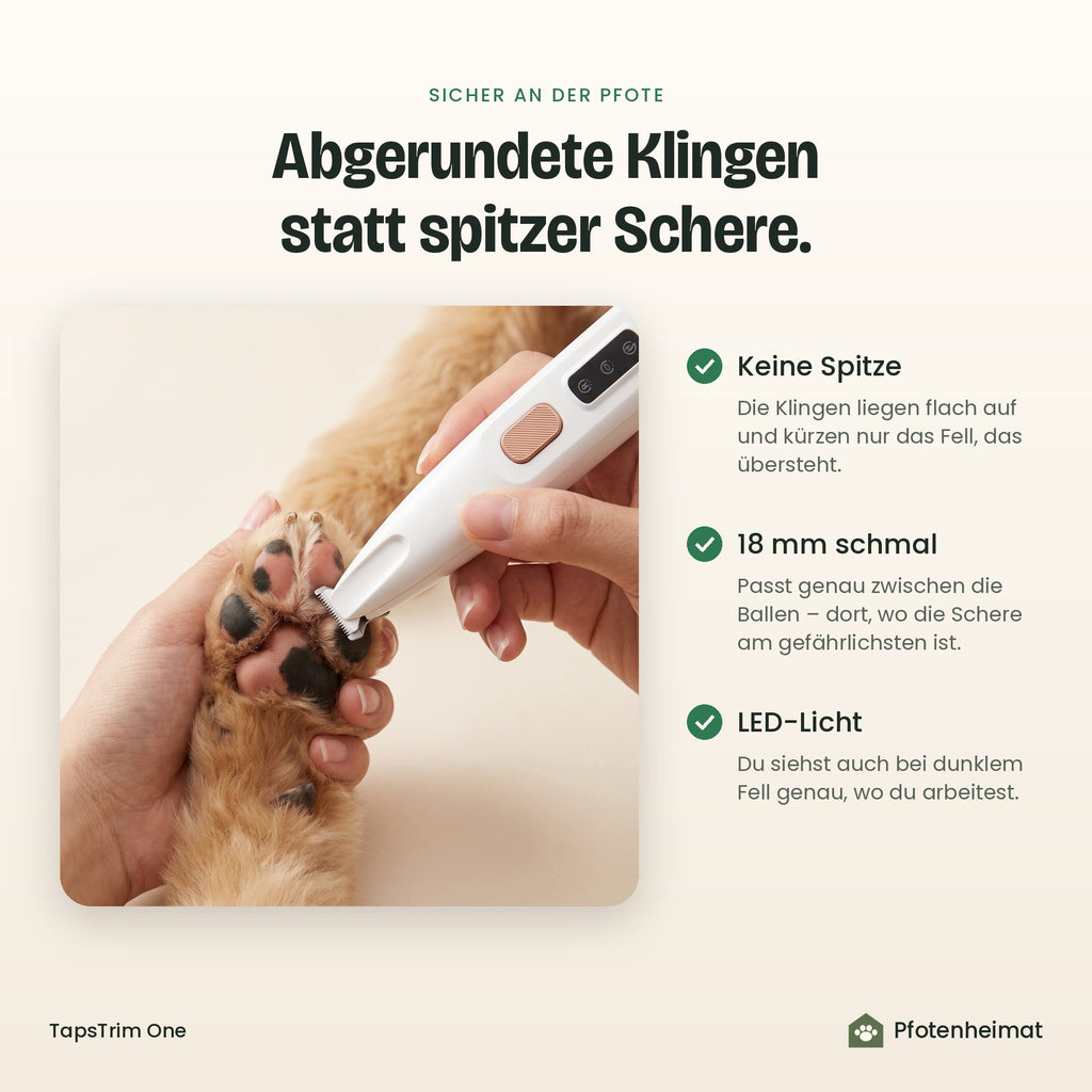 Abgerundete Klingen statt spitzer Schere – 18 mm schmal, mit LED-Licht